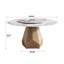 Table ronde en pierre frittée de 58,79 po avec base en métal, disque rotatif blanc de 31,5 po, 8 places, table en laiton antique, rotation de 6 à 8, laiton, touche moderne