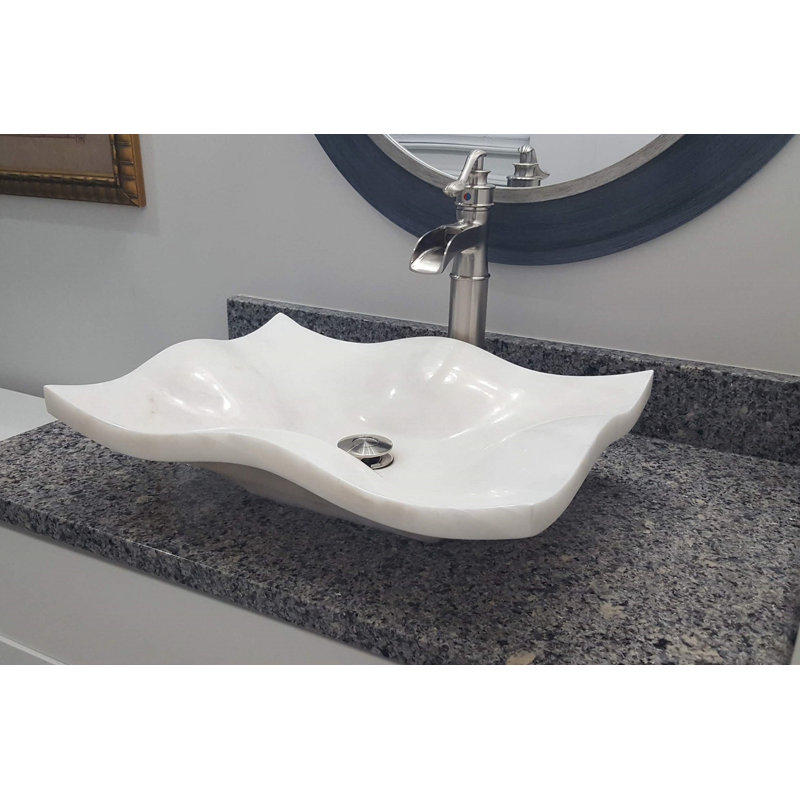 TashMart Flower Petal 17.5'' White Stone Rectangular Bathroom Sink