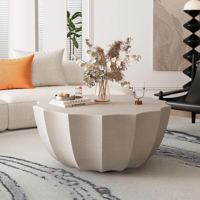 Table basse imperméable 35,43 po moderne pour l'extérieur et l'intérieur, conception en ciment Mgo durable, convenant aux terrasses, jardins, arrière-cours et salons (gris)