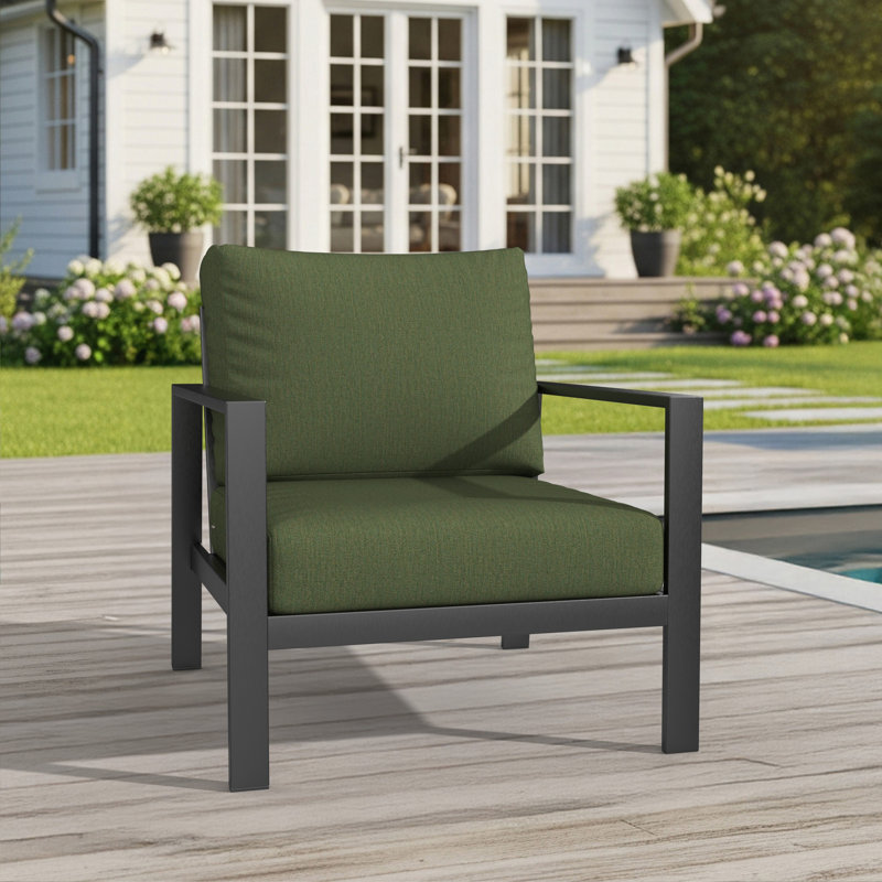 Amala Outdoor Sunbrella Seat/Back Cushion, Sunbrella® Canvas Fern, 25" W x 25.5" D