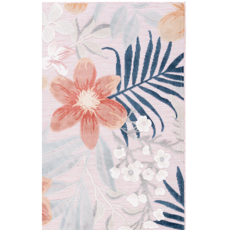 Tapis intérieur / extérieur à motif floral rose / gris Abdalah, Rectangle 6 pi 5 po x 9 pi 6 po