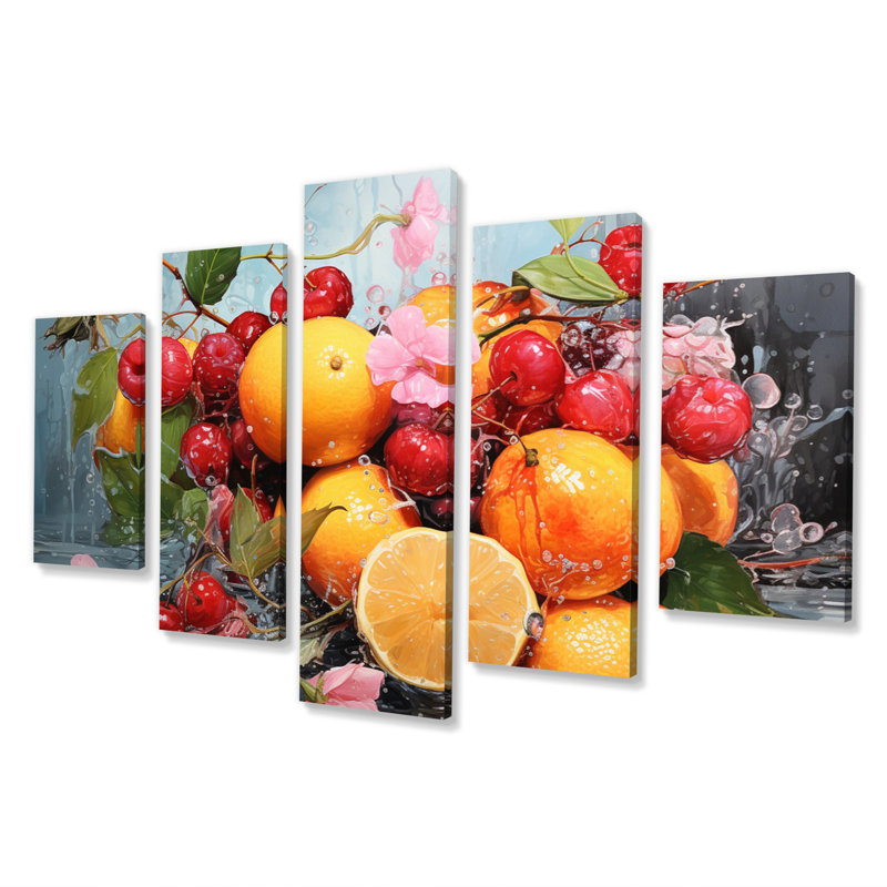 Denese - fruits, art mural, salon - 5 panneaux