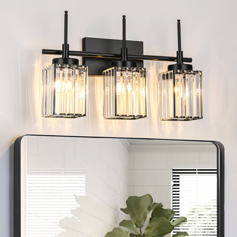 Edgars Modern Crystal Dimmable Vanity Light, Black, 3