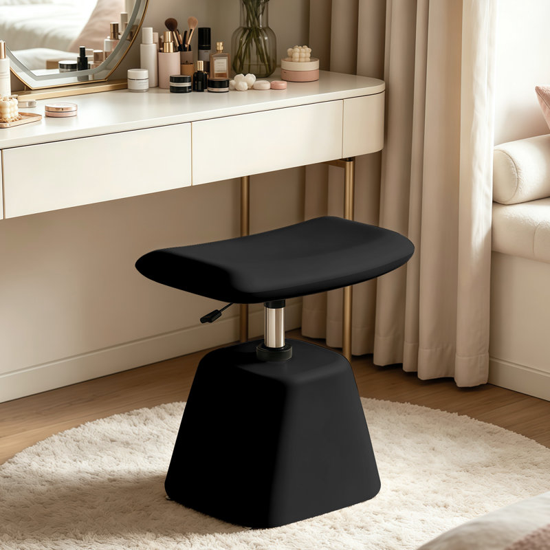Tabouret de coiffeuse rembourré réglable en hauteur avec repose-pieds intégré, idéal pour la chambre, le salon ou l'entrée, noir.