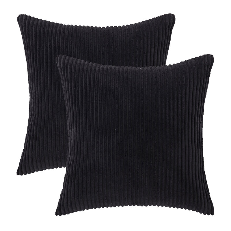 Housse de coussin à rayures, 18 po x 18 po, Noir