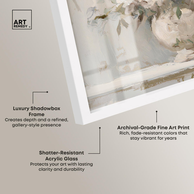 «Room Flowers I Botanical Art Shadowbox» par Art Remedy, H 13 po x l 13 po, Blanc