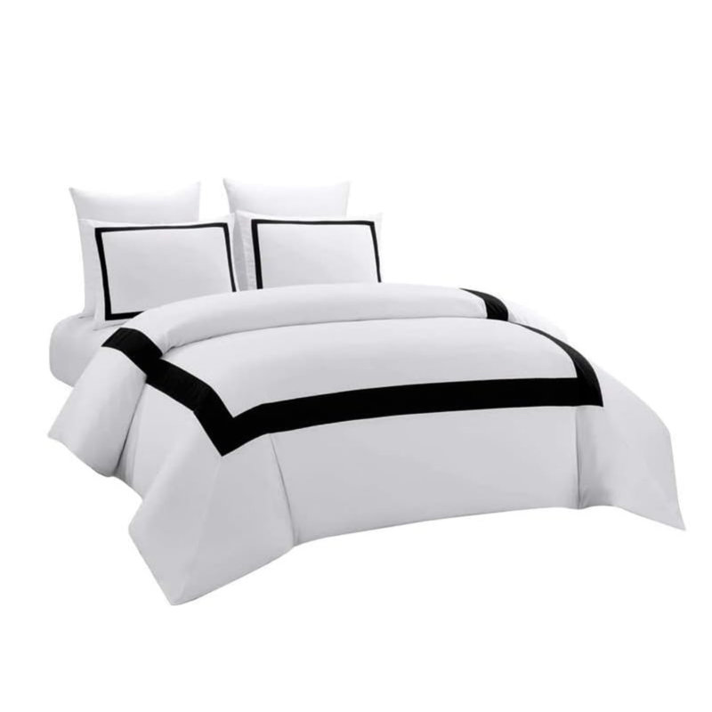 Striped Duvet Cover Set, Black Geometric, Kingsize Duvet Cover + 2 Pillowcases