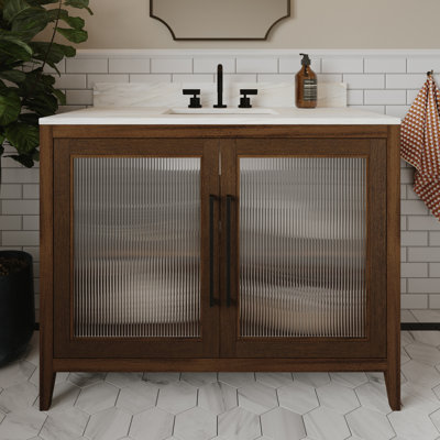 Apothecary 42" Single Bathroom Vanity With Fluted Glass Doors | Calacatta Quartz Countertop