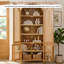 Grande armoire arquée avec portes en rotin et tablettes réglables, armoire de rangement de style campagnard moderne à 4 portes avec supports intégrés-331572098
