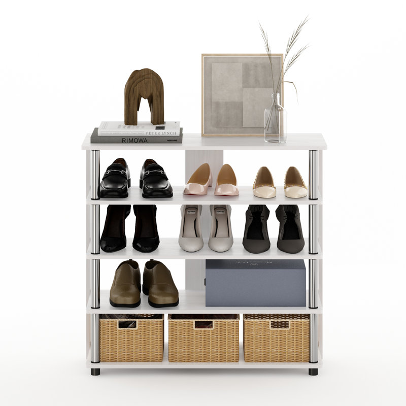 12 Pair Shoe Rack, White Oak/Chrome