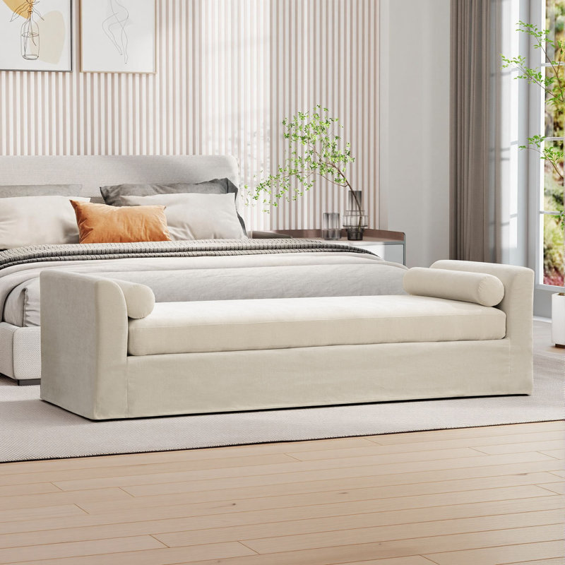 Upholstered Bench End of Bed, Beige
