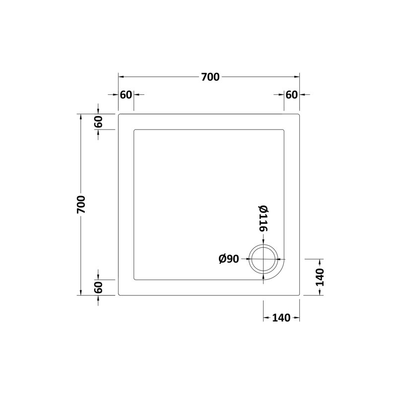 70 cm x 70 cm Shower Tray in White