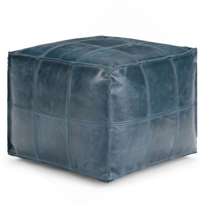 Pouf carré en cuir véritable bleu sarcelle de 18 po Manning