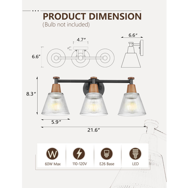 Amilla 3 - Light Dimmable Vanity Light, Black/Vintage