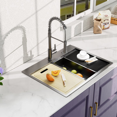 27 Inch Stainless Steel Sink - Gunmetal Black, Single Bowl, With Faucet & Appeal 27" Black And Accessories