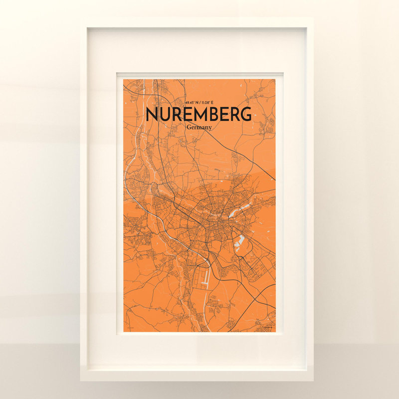 Nuremberg City Map In Orange - No Frame Print, 17cm H x 11cm W x 0.05cm D