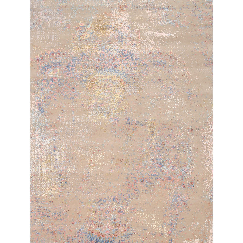 Hand Knotted Abstract Area Rug in Beige/Blue/Pink, Rectangle 9' x 12'