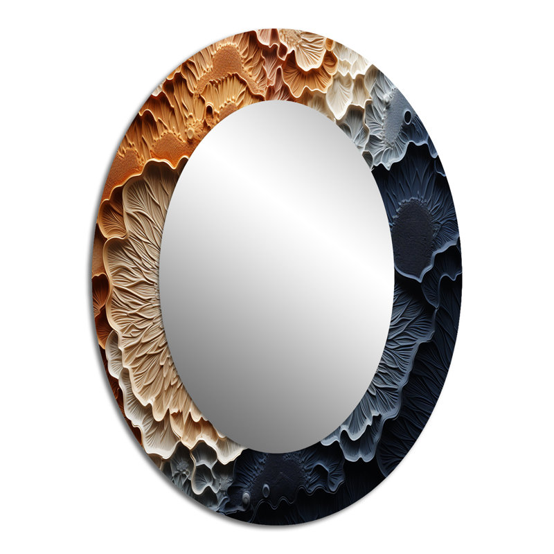 Géode de pierre minimalisme beige et bleu - Paysages, miroir décoratif ovale sur métal, H 40 po x l 30 po