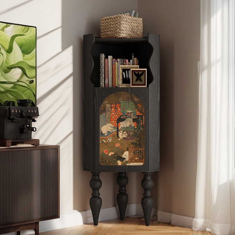 Modern multi-functional corner bookcase, Black