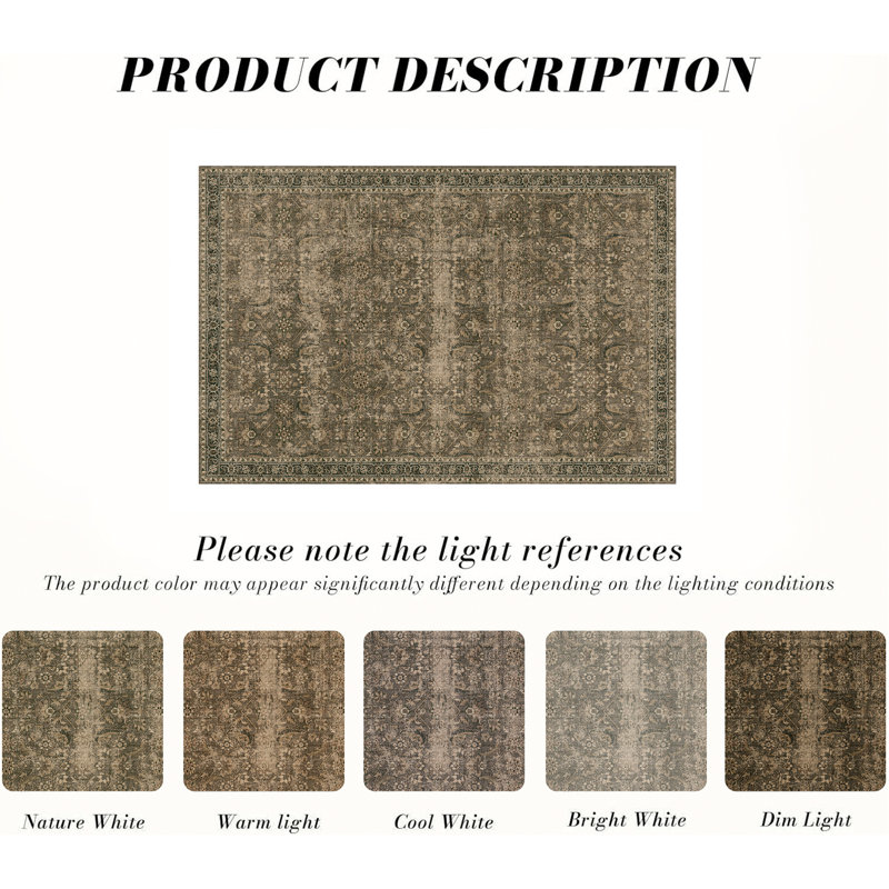 Kitty Machine Washable Oriental Area Rug with Non-Slip Backing, Rectangle 8' x 10'