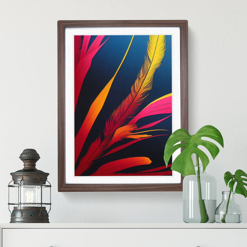 Striking Feathers - Framed Print, 64cm H x 46cm W, Walnut