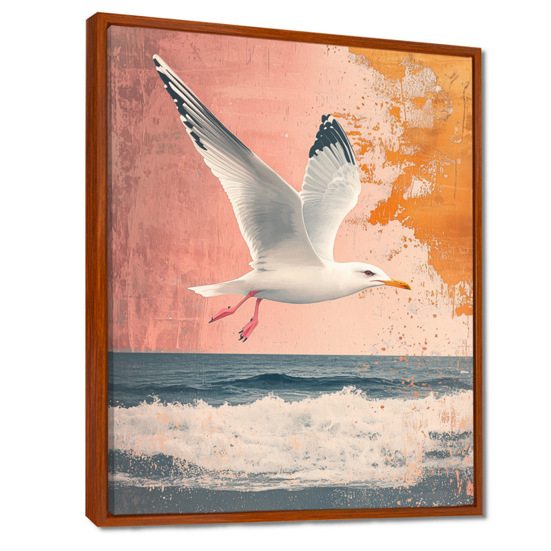 Austra Coastal Seagull Golden Rose Sunset Elegance I - Impressions encadrées, H 20 po x l 12 po, Brun