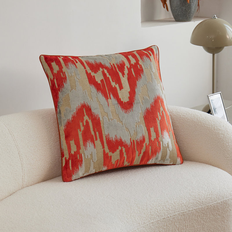Housse de coussin réversible en velours abstrait, Rouge / Beige