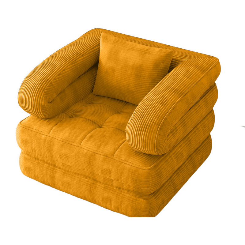 Convertible Corduroy Sleeper Sofa Bed, 3-Position (Sofa/Recliner/Bed) with High-Density Foam, No Assembly Required, Orange
