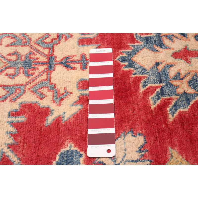 Tapis rouge en laine noué à la main de conception unique 4 pi 7 po x 6 pi 6 po nouvel âge Fortunat