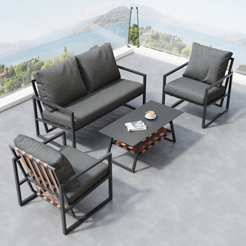 Garden Lounge Set For 4 Persons With Sofa, Coffee Table & Cushions