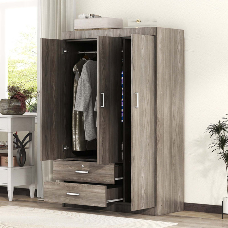 Armoire 3 portes avec 2 tiroirs, effet grain de bois gris (OLD SKU: LP006001), Gris