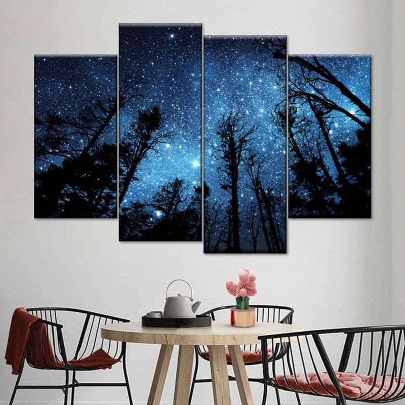 " Forest Night Sky " 4 - Pieces, 22" H x 36" W x 1" D