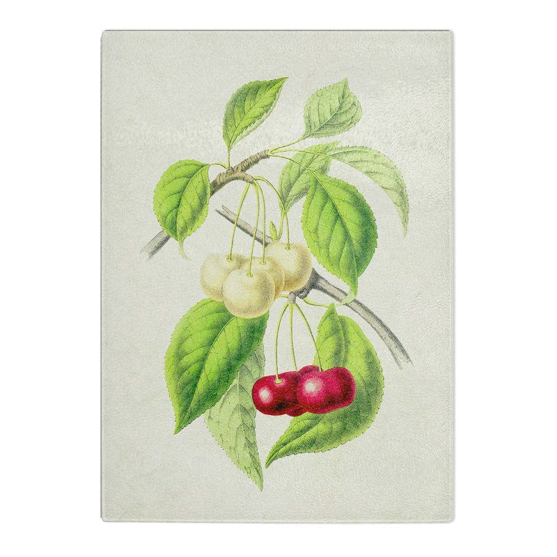 Tempered Glass Illustration of Cherries Chopping Board, 20 cm x 28.5 cm