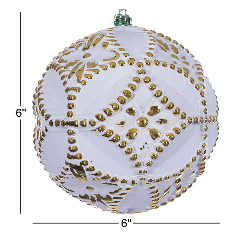Etch Antique White Brush Ornament Set., Red, 6" H x 6" W x 6" D