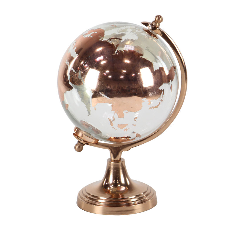 Margie Aluminum Metal Educational/Geographic Earth Globe with Tiered Base, 13.2" H x 9" W x 8" D, Copper