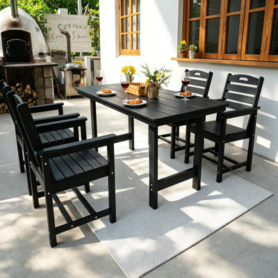 4-Person Outdoor Patio Dining Set with Umbrella Hole, 66.4'' L Rectangular Table With 4 Chairs For Patio, Garden, Porch, Pool