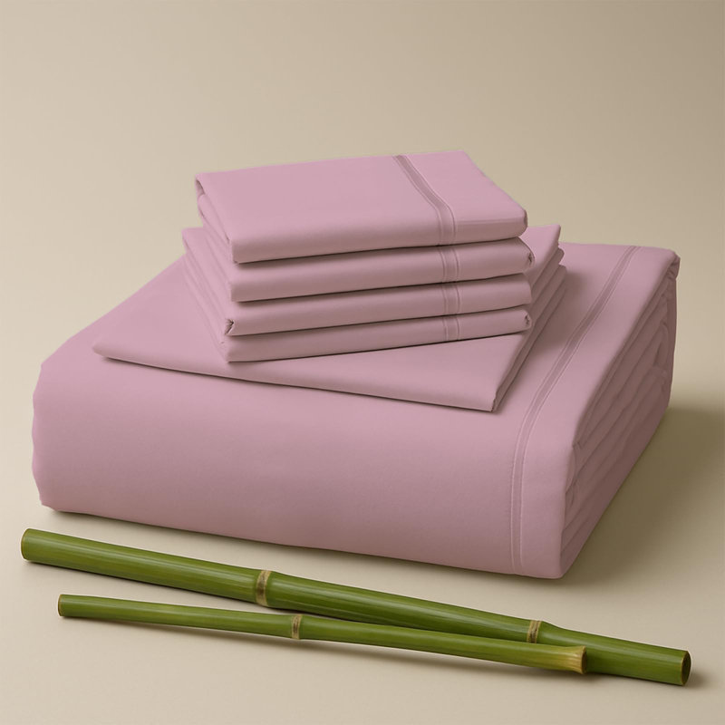 Premium Rayon From Bamboo Blend Sheet Set With Deep Pockets, Cooling and Breathable, Pink