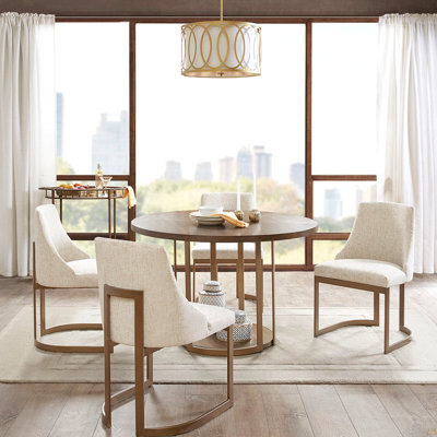 21'' Accent Dining Chairs, Antique Gold Metal Frame Back And Sled Leg Contemporary Modern Style For Kitchen Room, White,Set Of 2