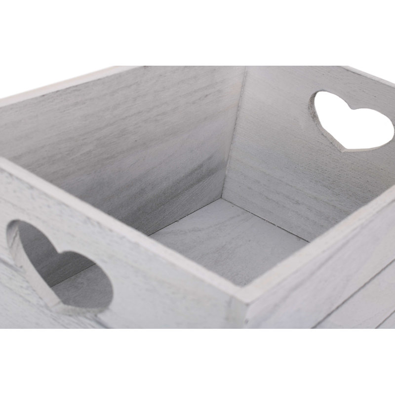 Heart Cut out Storage Crate, White Wash, 18cm H x 35cm W x 25cm D