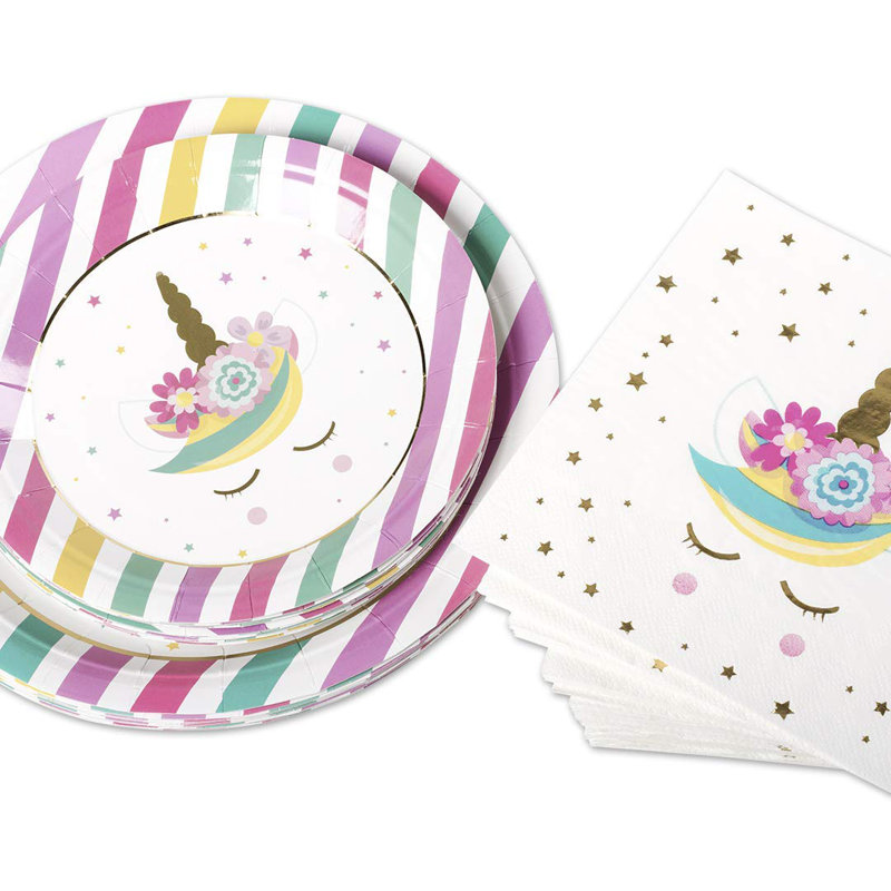 Assiettes et serviettes jetables en papier licorne 3 pièces