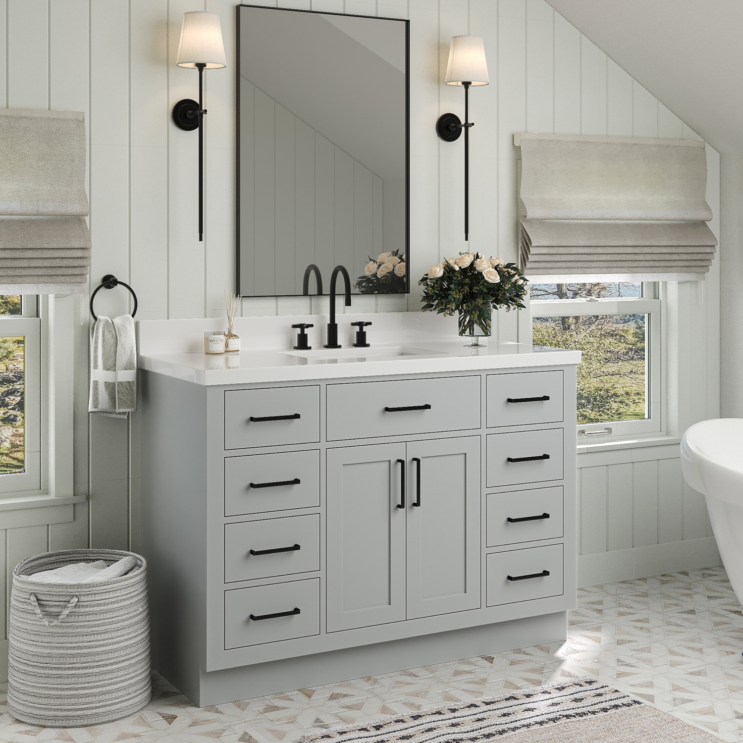 Wildon Home® Shildon 49'' Single Bathroom Vanity with White Quartz Top ...