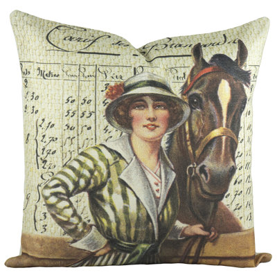 Horse Derby Cotton Throw Pillow