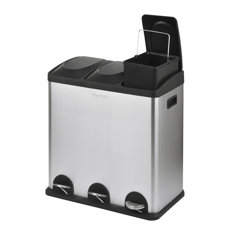 Steel Step On Multi-Compartments Trash & Recycling Bin - 16 Gallons
