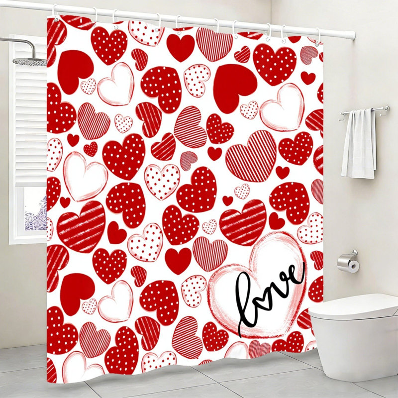 Petit rideau de douche à pois Dot Stripe Heart Love 72 po x 72 po