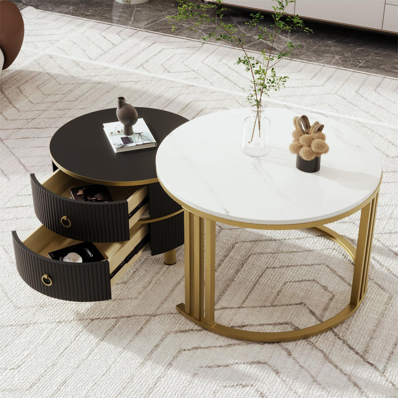 Asbey Coffee Table with Storage, Black/White Marble, Black