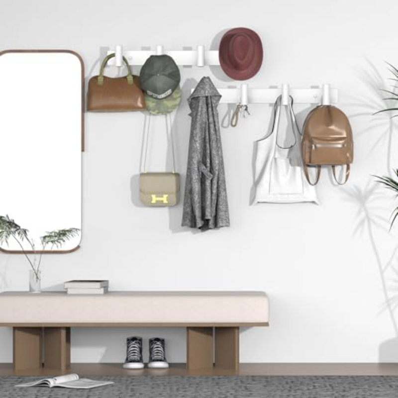 Support mural pour chapeau et manteau - Crochets pour robes, sacs, clés et serviettes - Organisateur de porte-serviettes de salle de bain (blanc, paquet de 4 crochets en forme de «T»)