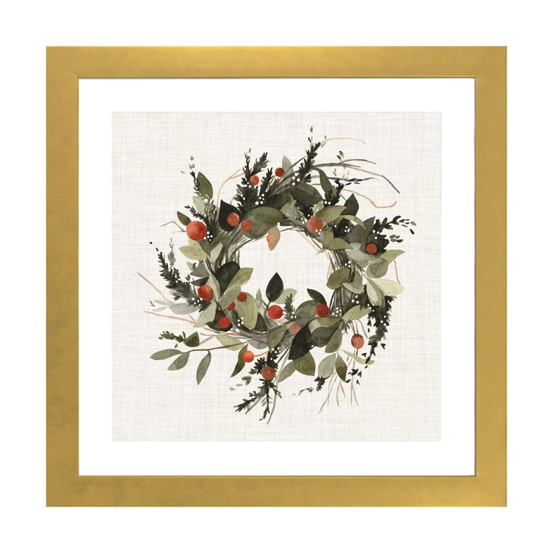 «Farmhouse Wreath II», reproduction d'art, Papier doré, H 24 po x l 24 po x p 1 po