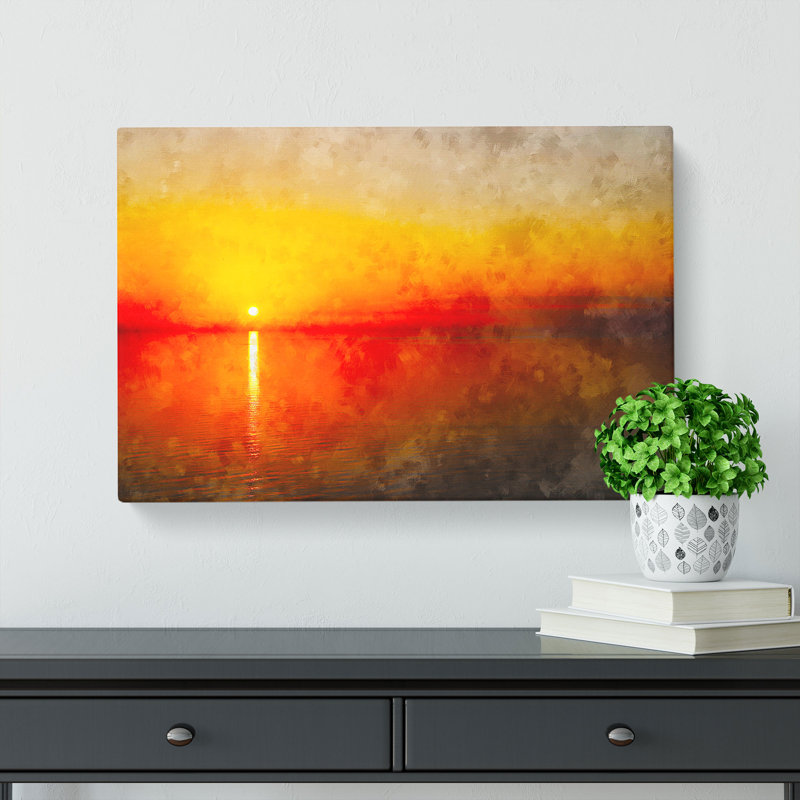 Reflection Of An Orange Sunset - Wrapped Canvas Painting, 50cm H x 76cm W x 3cm D
