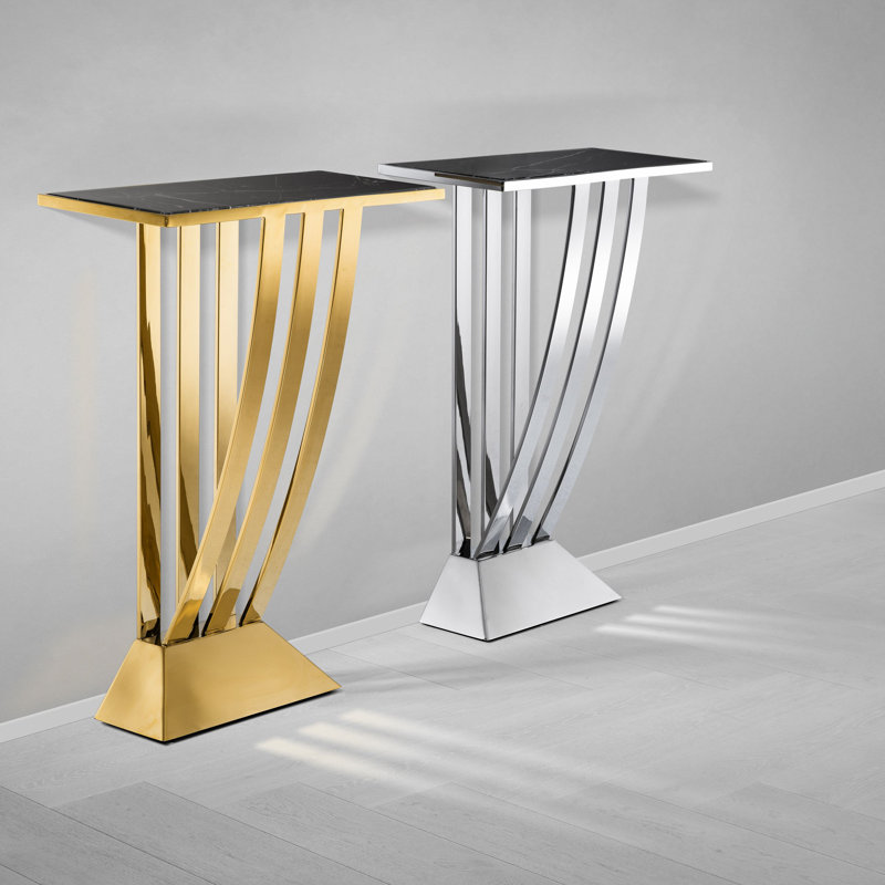 Beau Deco 28'' W Marble Console Table, Silver