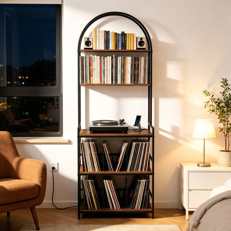 Record Player Stand With Charging Station, 5-tier Vinyl Storage For 200+ Lps